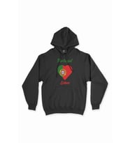 Lizbon Portekiz Bayraklı Kalpli Siyah Sweatshirt Hoodie