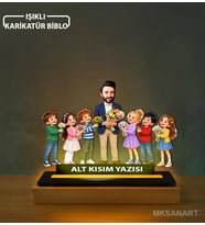 Fotoğraftan Kişiye Özel Öğretmen Öğrenciler Karikatürlü 14 cm MDF Işıklı Biblo - Öğretmen Hediyesi Öğretmene Özel Hediye