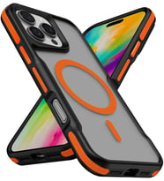 Apple için uyumlu iPhone 16 Pro Max Kılıf M-safe Şarj Özellikli Renkli Kenar Airbag Şeritli Lamer Kapak Turuncu