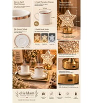 Doğum Günü, Özel Gün, Yeni İş, Yeni Ev Hediyesi İkili Porselen Fincan ve Kristal Yıldız Masa Lambası Seti