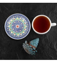 Valerine Life Mavi Radyal Çini Desenli Yıkanır Kaymaz Ofis Çay Fincan Bardak Altlığı 10x10cm 6 Adet (Açık Mavi)