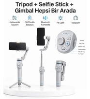 3 Eksen Telefon Gimbal Stabilizer Yapay Zeka Takipli Katlanabilir Dahili Dolgu Işıklı Video Sabitley