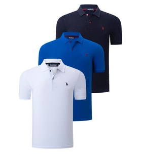 ÜÇLÜ SET T8561 DEWBERRY ERKEK T-SHIRT-LACİVERT-BEYAZ-SAKS (Karışık)