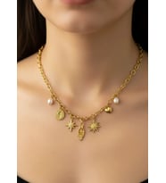 Çelik Gold Charm'lı Kolye - 25-clkk142