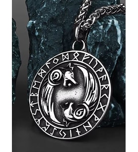 Çift Taraflı Kullanım İskandinav Mitoloji Geri- Freki Kurt Kolye -Viking Madalyon Kolye