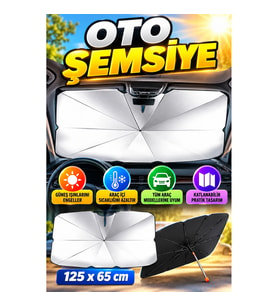 Katlanabilir Şemsiye Formlu Oto Cam Güneşliği 125x65 cm – Tüm Araçlara Uyumlu Güneş Koruyucu