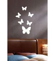 Dekoratif Ahşap 6 lı Kelebek Duvar Süsü (Beyaz)
