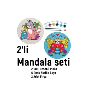 2'li Mandala Boyama Seti- Okul-aile Etkinliği-2 Ham Mdf Plaka, 6 Renk Boya,2 Fırça Model-33