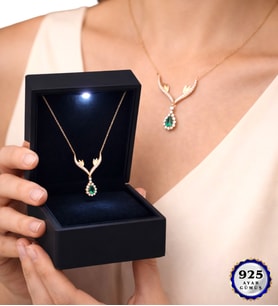 Premium Led Işıklı Kutusunda 925 Ayar Gümüş Safir Damla Taşlı Kolye