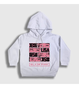 Presmono Unisex Çocuk Beyaz Comics Blackpink Kapüşonlu Sweatshirt 19348tt