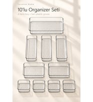 10'lu Şeffaf Çekmece İçi Organizer Seti, 4 Farklı Boy Düzenleyici