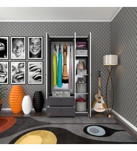 Kenzlife gardırop 3 kapılı kapaklı 2 çekmeceli manolya gri 173*90*42 gardolap dolap ofis (Karışık)