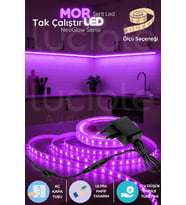 Luciole 4 Metre NeoGlow LED Işık Şeridi – 12V Tak Çalıştır Fişli 60 Çipli Mor Aydınlatma Bandı Seti