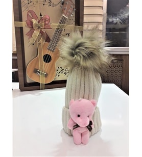 Peluş Ayıcıklı Çocuk Beresi 2 - 8 Yaş Krem