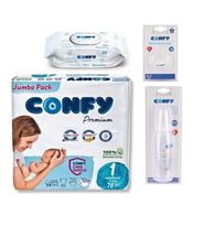 Confy Premium Yenidoğan Seti (1 Numara Bebek Bezi, Islak Mendil,Emzik, Biberon)