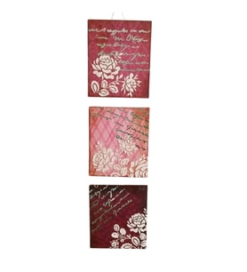 El Boyaması Vintage Güllü Ahşap Duvar Panosu (61x15 cm) (Çok Renkli-Naturel)