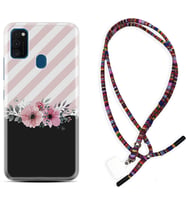 Samsung M21 M22 M23 M30 M31S M32 Kılıf Boyun Asklı Rasta Silikon Strip Pink Flowers 1396