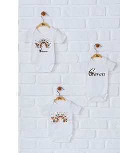 Pia Baby Premium %100 Pamuk İsme Özel Organik Baskılı Üçlü Set Çıtçıtlı Bebek Body Zıbın Modelleri 5033-18 (Ekru)