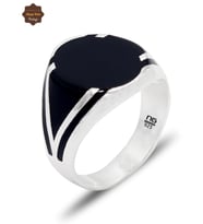 Siyah Çizgili Oval Model 925 Ayar Gümüş Erkek Yüzük 201025448
