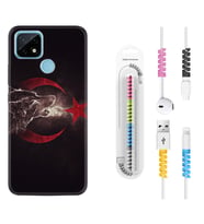 Realme C11 C21 C21Y C25Y C11 2021 Kılıf Kablo Koruma Spiral Silikon Kurt ve Ay Yıldız 1403