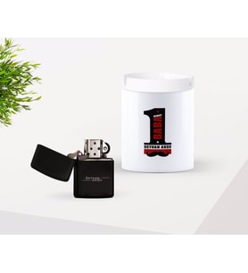 BK Gift Kişiye Özel Babalar Günü Hediyesi 1. Sınıf Baba Tasarımlı Seramik Kül Tablası ve Benzinli Çakmak Seti-1 (Model 1)