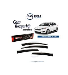 Mega Oto Market Sunpleks Krom Cam Rüzgarlığı Focus 3-4 HB-SD Sedan 2011- Sonrası ile uyumlu (Siyah)