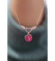 925 Ayar Gümüş Rose Kaplama Mineli A Harfli Kalp Kanat Kolye