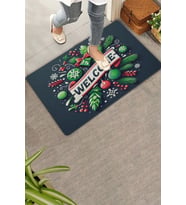 Valerine Life Noel Yılbaşı Topları ve Yeşil Yapraklar Welcome Kapı Önü Paspası 45x70cm (Yeşil-Grı)