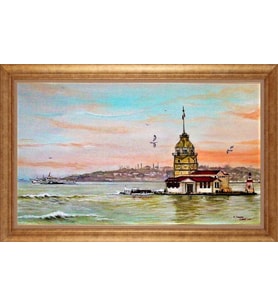 Çerçeveli Paspartulu Manzara Tablo ah1597 (Gold)