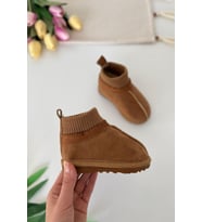 İçi Kürklü Çorap Detaylı Süet Unisex Çocuk Botu - Taba