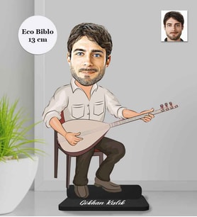Kişiye Özel Saz Çalan Erkek Ahşap Eco Biblo -1