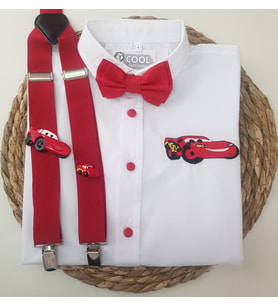 cool partyshop kırmızı şimşek mc konseptli erkek çocuk askı papyon gömlek