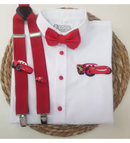 cool partyshop kırmızı şimşek mc konseptli erkek çocuk askı papyon gömlek