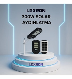 Lexron 300W Solar Güneş Enerjili Sensörlü Uzaktan Kumandalı Bahçe Ve Sokak Lambası