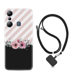 Infınix Hot 20i Kılıf Resimli Boyun Askılı İpli Desenli Silikon Strip Pink Flowers 1396
