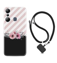 Infınix Hot 20i Kılıf Resimli Boyun Askılı İpli Desenli Silikon Strip Pink Flowers 1396