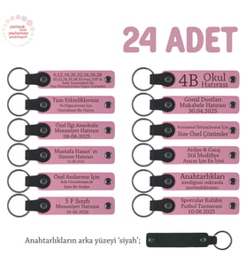Pembe & Siyah, Dil Kursu Bitiminde Dağıtılacak, 24'lü Set, Öğrenci İsimli Kişisel Deri Anahtarlık