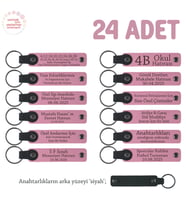 Pembe & Siyah, Dil Kursu Bitiminde Dağıtılacak, 24'lü Set, Öğrenci İsimli Kişisel Deri Anahtarlık
