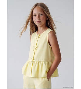 LCW Kids Sarı Fiyonk Detaylı Kız Çocuk Peplum Gömlek