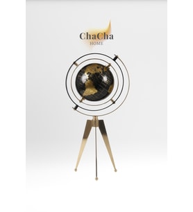 Gold Metal Tripod Ayaklı Dekoratif Döner Dünya Küre - Siyah Altın Lüks Ofis Çalışma Masası Aksesuarı Biblo