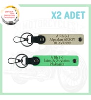 Sütlü Kahve-Fıstık Yeşil, Motorcu Tarzı Plakalı & İsimli Deri 2'li Anahtarlık, A Rh (+) Kan Grubu