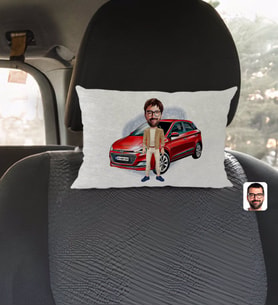 BK Gift Kişiye Özel Plakalı Erkek Hyundai İ20 Karikatürlü Dikdörtgen Araç Koltuk Yastığı-1