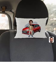 BK Gift Kişiye Özel Plakalı Erkek Hyundai İ20 Karikatürlü Dikdörtgen Araç Koltuk Yastığı-1