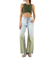 Denim Geçişli Bol Paça Pantolon