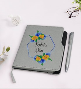 BK Gift Kişiye Özel İsimli Gri Termo Deri Defter Kalem Seti-19
