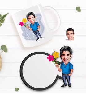BK Gift Kişiye Özel Erkek Karikatürlü Beyaz Kupa ve Ahşap Bardak Altlığı Hediye Seti-1