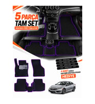 e-biz HONDA CİVİC-FC5 (2016-2021) Uyumlu EVA Oto Paspas Metal Topukluklu Havuzlu 5 Parça Siyah-Mor