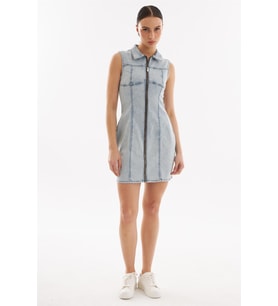 Explode - Fermuarlı Mini Denim Elbise Açık Mavi