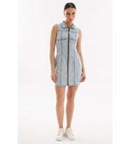 Explode - Fermuarlı Mini Denim Elbise Açık Mavi