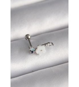 316L Çelik Gümüş Renk Zirkon Taş Detay Beyaz Çiçek Model Tragus Piercing 5886 - SSSSSS4440-6